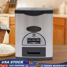 22lb Rice Dispenser Auto Rice Dispenser Stainless Steel Rice Storage Box Black.