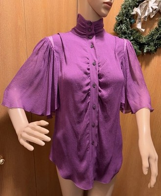 PRADA Vintage Silk Blouse Fall 2002 Runway 100% Crepe Silk Purple New Size IT 46