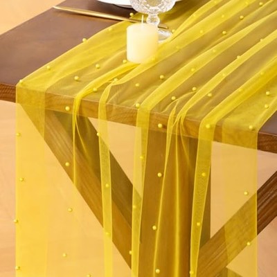  Pearl Gauze Table Runner Spring Easter Sheer 10FT Tulle 10ft x 1pc Yellow