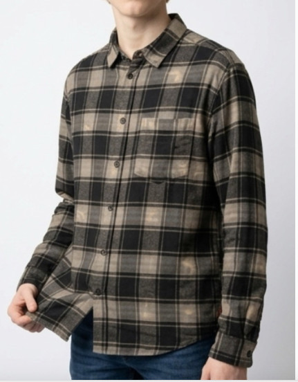 Urban Outfitters Men's Black and Tan Plaid Flannel Shirt