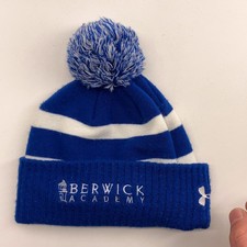 Berwick Academy Maine youth under Armour blue white striped winter hat