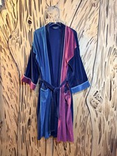 Vintage 80s Christian Dior Monsieur Velour Robe-Navy Green Red Wreath Crest-L/XL