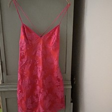 Victoria's Secret Size Med Hot Pink Lace Sheer V-Neck Babydoll Lingerie Nightie