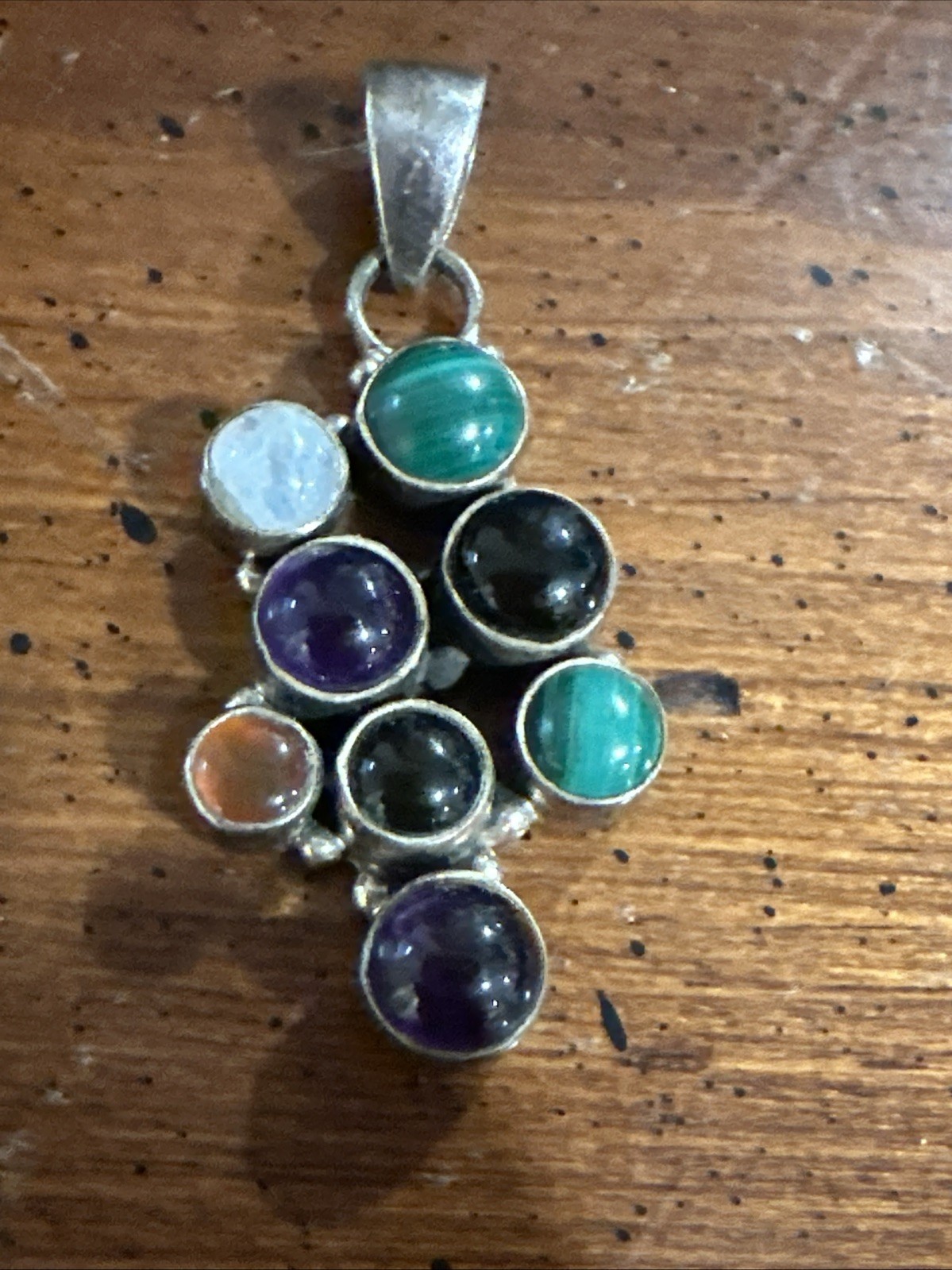 Sterling Silver Multiple Gemstone Round Cluster P… - image 2