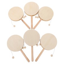 6 Pcs Unfinished Wood Rattle-drum Kids Percussion Blank Hand Toys