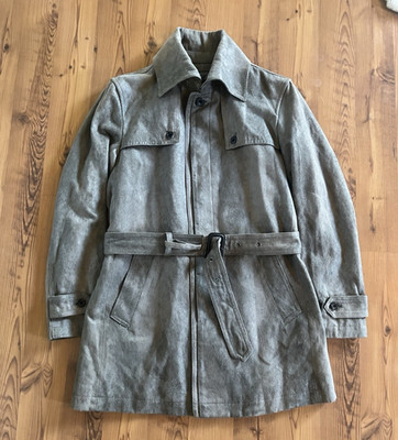 Tornado Mart Gray Belted Trench Coat Button Accent Mid-Length for Men Size M