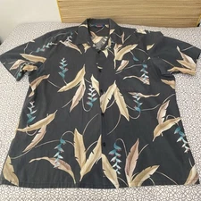 Vintage Hawaii Blues Hawaiian Aloha Shirt Men's Size XL Short Sleeve Floral Gray