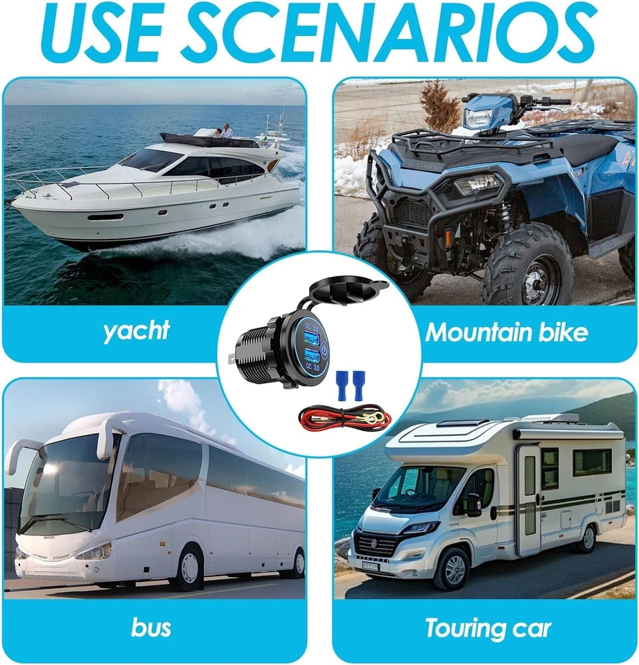 QC3.0 Enchufe USB Doble, Toma de USB Cargador Coche, Cargador movil Coche Carga - Imagen 3 de 4