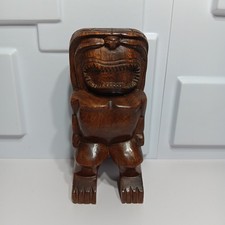 Hand Carved Wood Tiki God Figure Statue Hawaiian Aloha