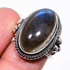 Natural Labradorite Gemstone 925 Sterling Silver Jewelry Ring Size 6.50 US 