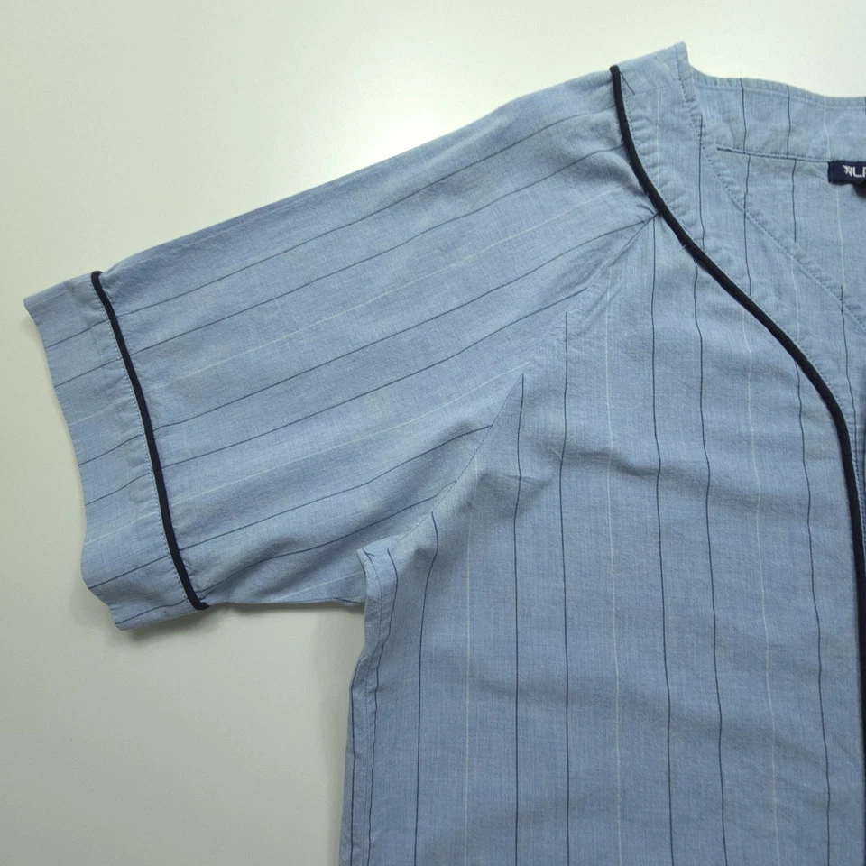 LRG Lifted Research Men Shirt Large Blue Pinstripe Baseball Jersey Sporty Casual - Image 4 of 4