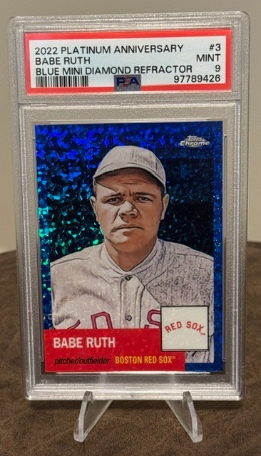 2022 Topps Chrome Platinum Baseball BABE RUTH #3 Blue Mini-Diamond /199 PSA 9