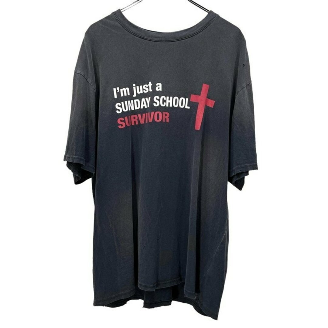 Tシャツ・カットソー Project G/R Sunday School Washed T-Shirt Navy PROJECT G R SUNDAY SCHOOL T-SHIRT DAMAGE PRINT OVERSIZE CREW