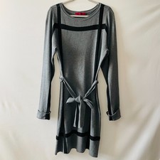 Love Scarlett Womens Grey & Black Accent Striped Tie Waist Sweater Dress Size L