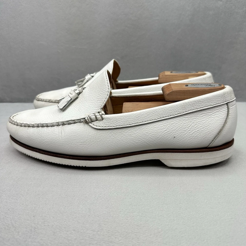 Maus & Hoffman 3196 男式 9 (W) 流苏白色皮革乐福鞋一脚蹬船鞋 — 第 3/4 张图片
