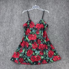 VTG Victoria  s Secret Gold Label Black Red Floral Slip Dress Size Medium Strappy