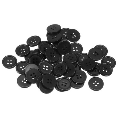 50pcs 28L Sewing Buttons 11/16'' Resin Round Flat 4-Hole Craft Buttons Black