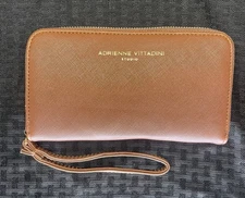 Adrienne Vittadini Studio Brown Clutch Wristlet with Phone Charging Bank