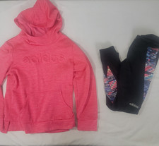 Adidas Girl's Outfit Set Pants Shirt / Hoodie Size Small 7 / 8 Pink Black