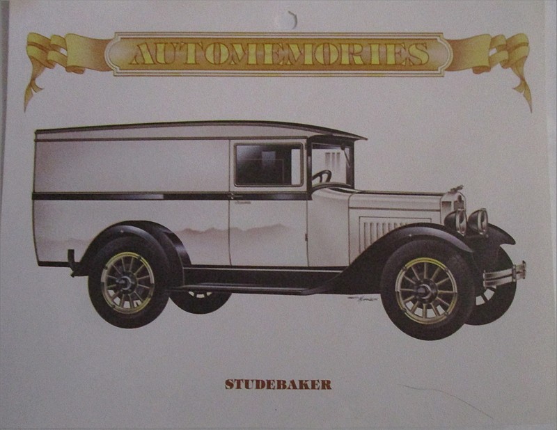 1928 Studebaker Delivery truck calendar car print (white & black)