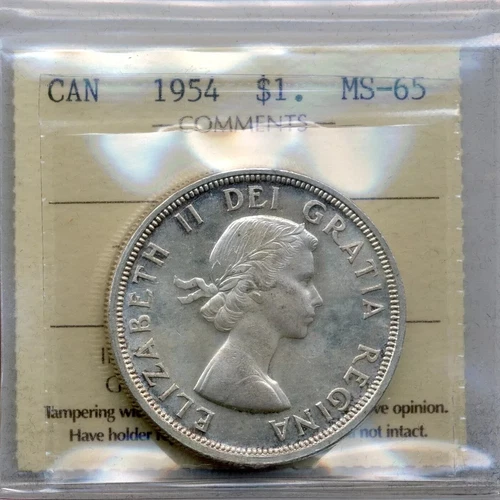 1954 Canada Silver Dollar - ICCS Gem Uncirculated MS 65