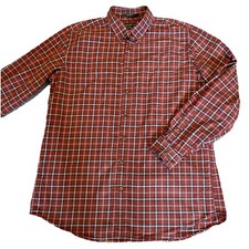 Eddie Bauer Button Down Shirt Men"s Large Tall Relaxed Fit Red Plaid Outdoor
