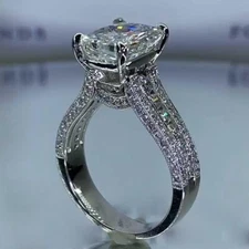 Lab-Created 4.10 CT Solitaire Radiant & Round Cut White Sapphire Ring For Women