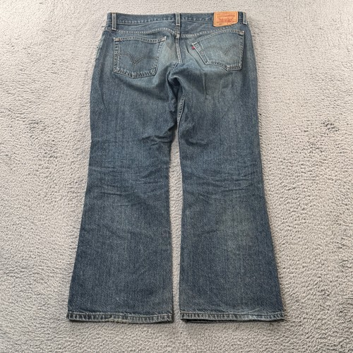 Levis 527 Bootcut Jeans Mens 36x30 Blue Faded Denim Cowboy Flared Distressed - Picture 4 of 15
