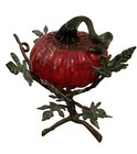 Art Glass Pumpkin With Stand Red Ruby Black Glitter 4X3”