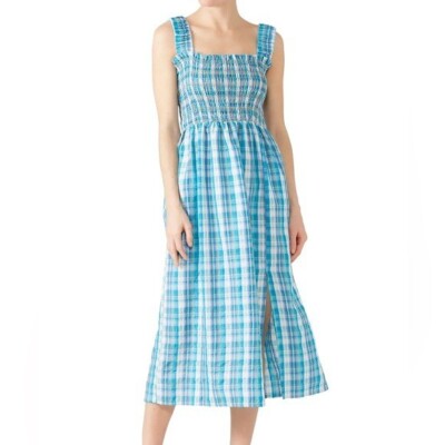 Nicholas Blue Smocked Plaid Apron Midi Dress Sz 16 | eBay Nicholas Blue Smocked Plaid Apron Midi Dress Sz 16 | eBay