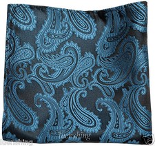 New Brand Q Men's micro fiber Pocket Square Hankie Only paisley Teal party Prom
