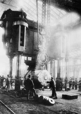 Manufacture Of A Steel Block With A Power Hammer At The Krupp Essen Old Photo