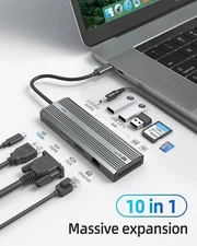 IDSONIX 10 in 1 Multiport HUB Type-C to 4K HDMI VGA USB 3.0 100W Adapter for PC
