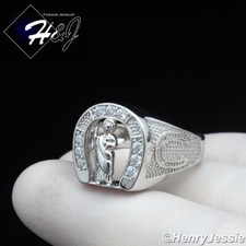 MEN SOLID 925 STERLING SILVER ICY BLING CZ 3D SAN JUDAS U-SHAPED RING SR195
