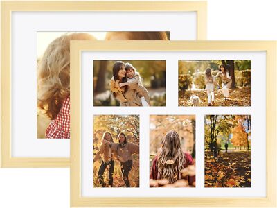 11x14 Collage Picture Frames Natural Wood 5 Opening frames with Acrylic Plexigla