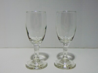 2 Libby Clear Glass Footed Sherry Glasses Slight Ribbed Optic