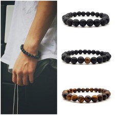 MarlÃ¹ Gioielli Bracciale Elastico da Uomo Pietra lavica occhio di Tigre  acciaio | Acquisti Online su eBay