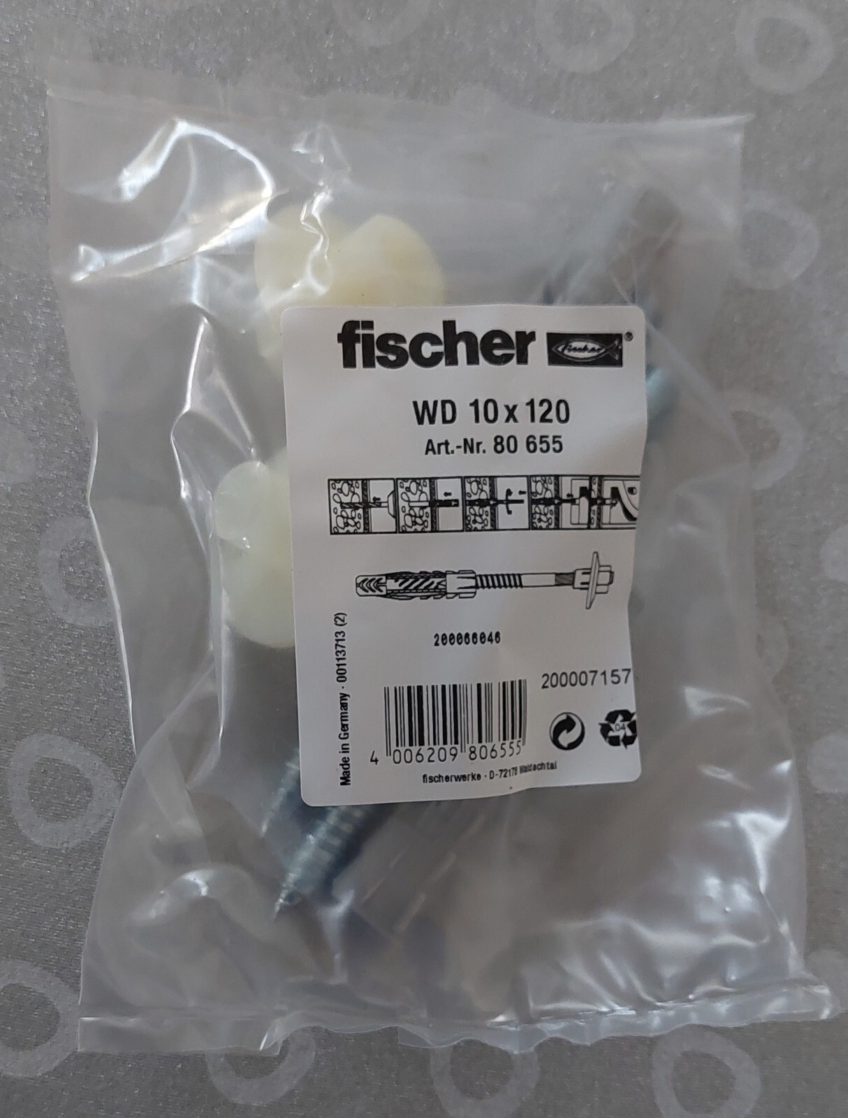 Kit fixation lavabo mural et WC suspendu Fischer WD 10 X 120 cheville nylon charge lourde