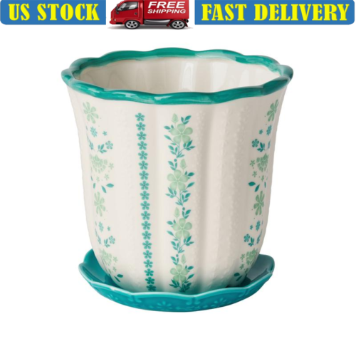 Ceramic Scallop Planter Indoor Outdoor Flower Pot W/ Drainage Holes Plants New