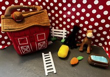 FAO SCHWARZ Plush Horse Pony Red Barn Stable Travel Set Toy Set Stuffed Animals