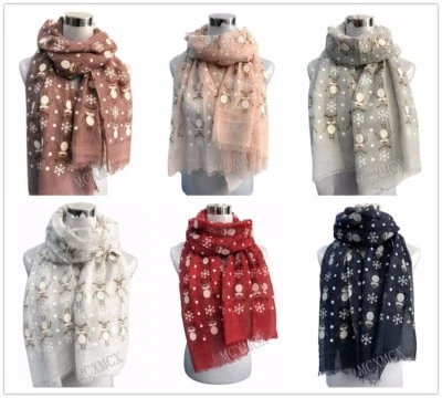 LAVIE Women Ladies Christmas Festive Scarf Reindeer Print Winter Snowflake Gift