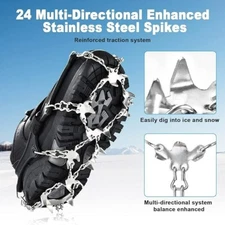 ELUTENG Crampons Ice Cleats for Shoes and Boots 24 Stainless Steel Spikes- Large