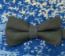 The Tie Bar Green Gray Blue Black Bias Plaid Wool Silk Adjustable Bow Tie