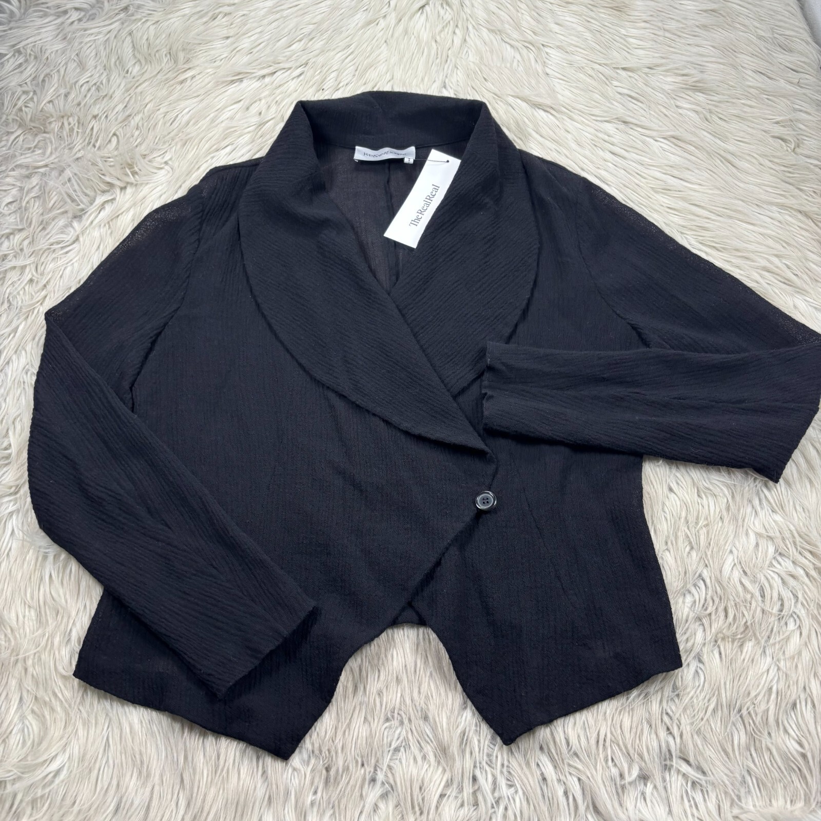 Giacca cardigan blazer Yves Saint Laurent donna M L nero tessuto garzato camicia