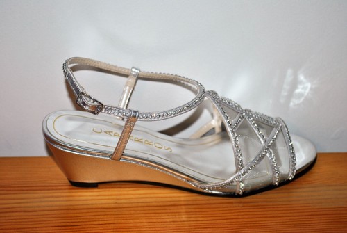 Caparros Women's Kish Silver Rhinestone Mid-Heel Slingback Sandals - Size 6