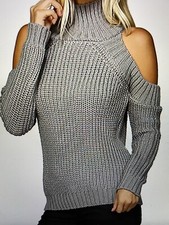Grey Open Shoulder Sweater Small
