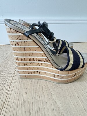 Gucci Women's platform sandals 35, Navy Blue, Gold And White | eBay