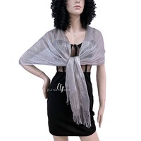 L.T.Preferita Elegante Stola Schal Quaste Metallfaden Silberfarben 019