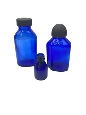 Lot of 3 Cobalt Blue Glass Apothecary Medicine Bottle Containers Squibb Phillips