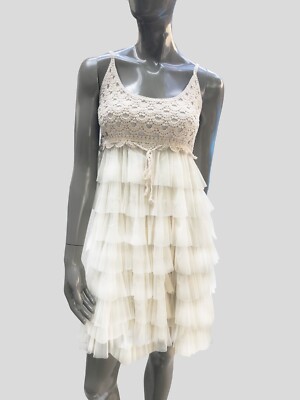 J Gee Size Medium Boho Ivory Mesh Tiered Ruffle Crochet Smocked Back Mini Dress | eBay J Gee Size Medium Boho Ivory Mesh Tiered Ruffle Crochet Smocked Back Mini Dress | eBay